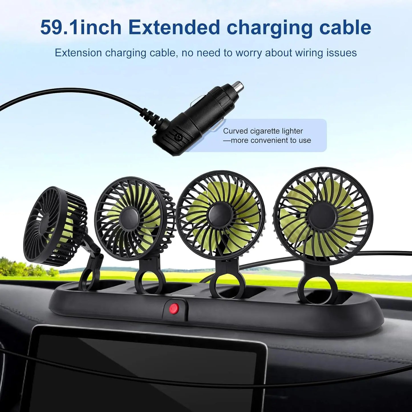 🚗Portable 4-Head Car Cooling Fan - 3-Speed Adjustable