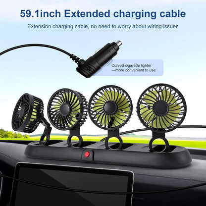 🚗Portable 4-Head Car Cooling Fan - 3-Speed Adjustable