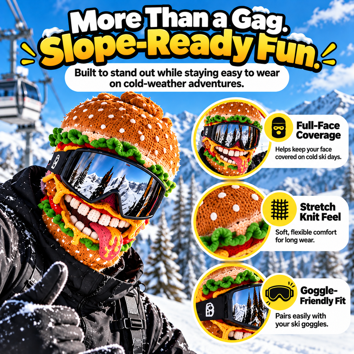 🍔Viral Food Ski Mask Balaclava – Burger, Fries & Chicken Nugget Styles