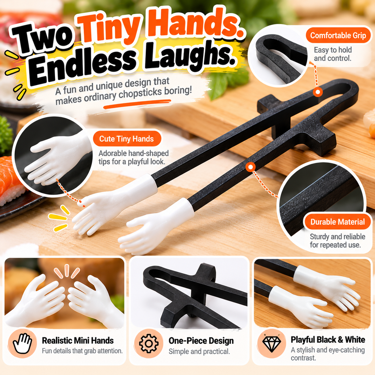 😂 Funny Tiny Hands Sushi Chopsticks – Hilarious Mini Hand Food Grabber for Sushi Lovers & Party Gifts