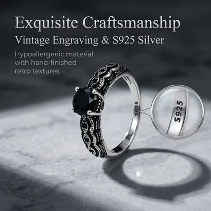 Sterling Silver Vintage Black Synthetic Obsidian Ring