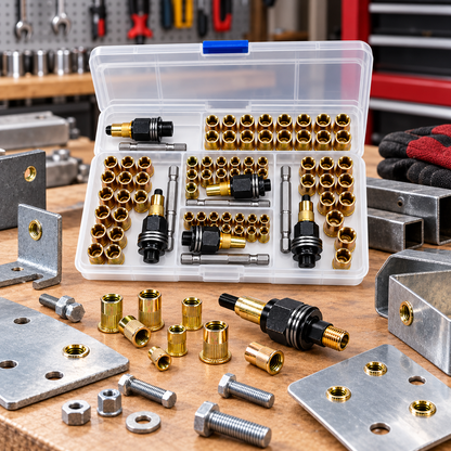 🔩50-Piece Rivet Nut Installation Kit – Threaded Insert Tool Set for Metal Repair