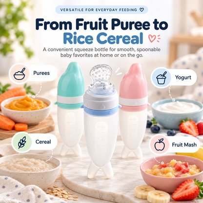 👶💕Soft Squeeze Baby Food Feeder – Refillable Puree Bottle with Protective Cap