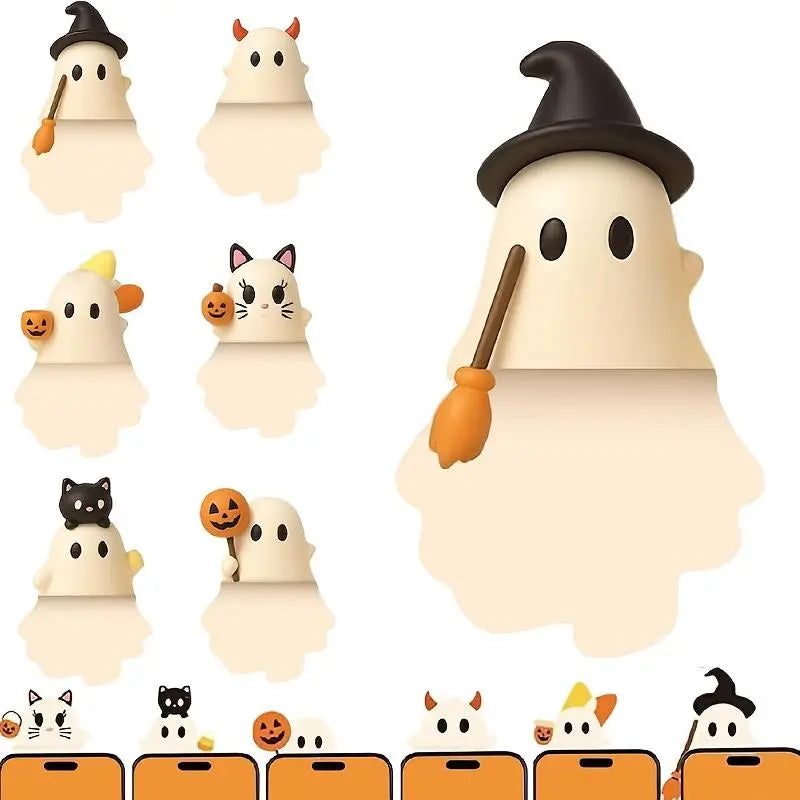 6-Piece Halloween Ghost Phone Buddies – Cute Phone Case Decorations