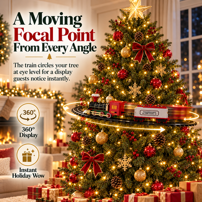 Elevated Christmas Tree Train Set – 360° Moving 4-Car Holiday Display