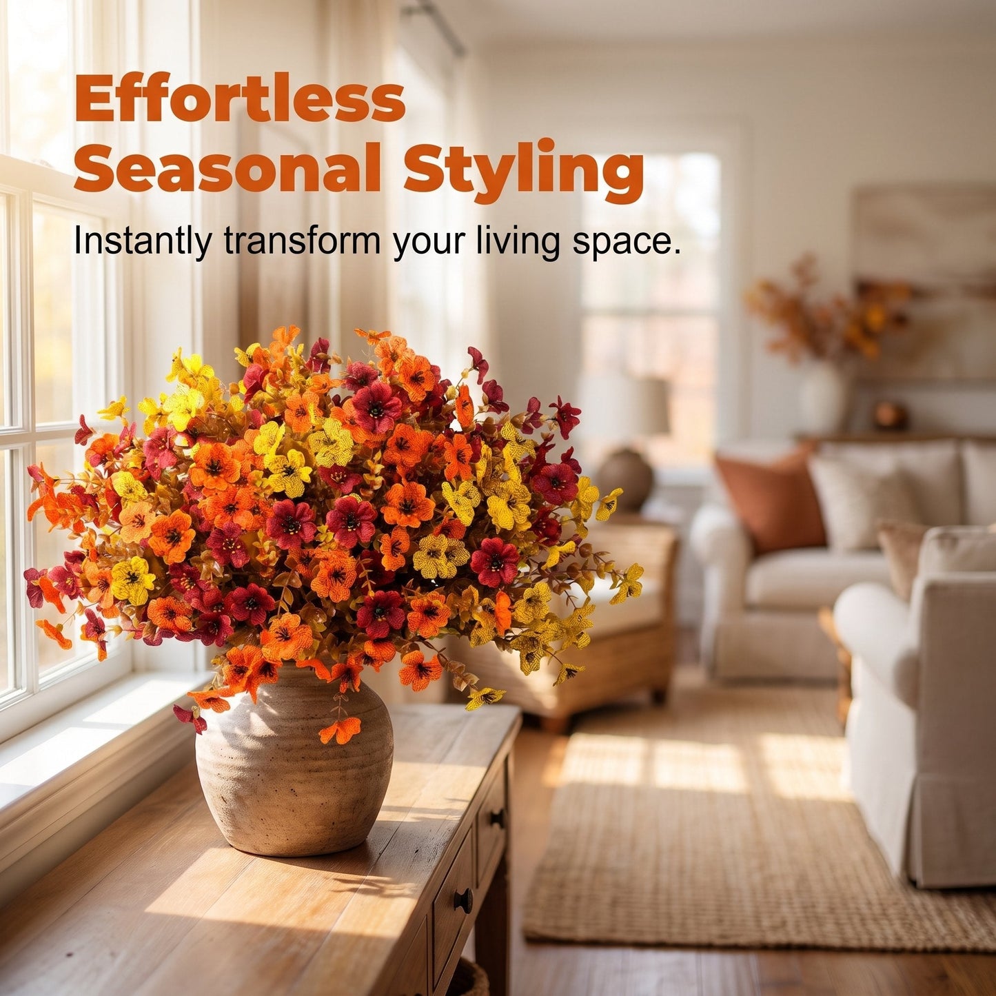🍂🧡Artificial Autumn Violet Silk Flower Bouquet✨Weatherproof Faux Fall Floral Stems
