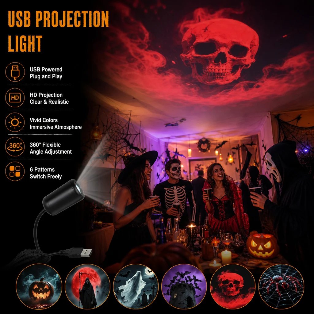 🎃 Plug-&-Play HD Halloween Projector – 10-Disc Spooky Projection Set