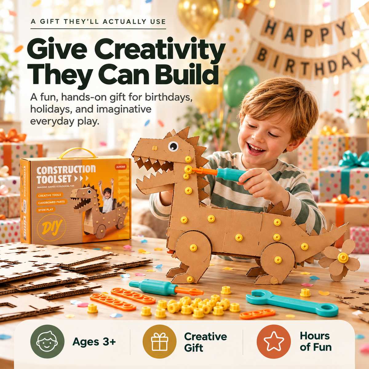 🛠️✨ Kids Cardboard DIY Building Kit 🚀🦖 | Creative STEM Construction Toy 🧠🎨 | Screen-Free Learning & Endless Building Fun 🎁🌟 Ages 3+