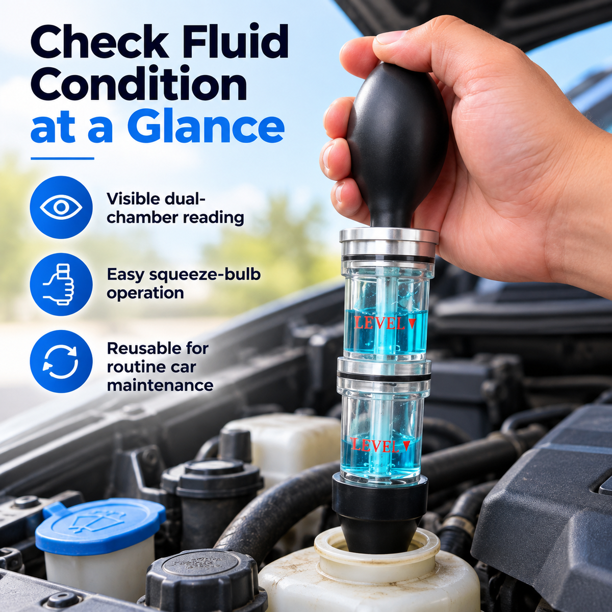 🔧 Dual-Chamber Head Gasket Leak Tester – Visual Combustion Leak Check Tool