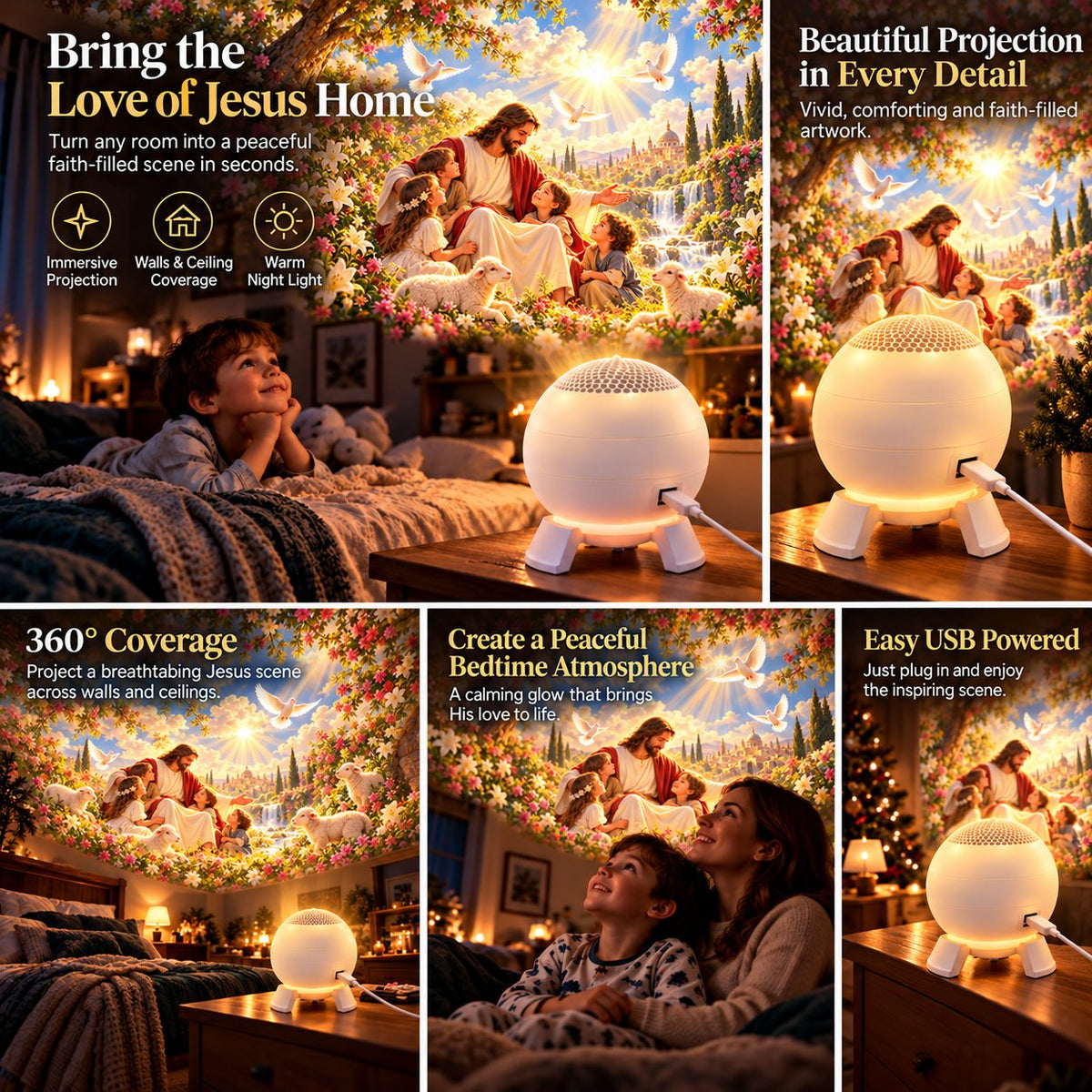 ✝️ Jesus Loves the Little Children 5D Projection Light – Faith-Inspired Wall & Ceiling Decor