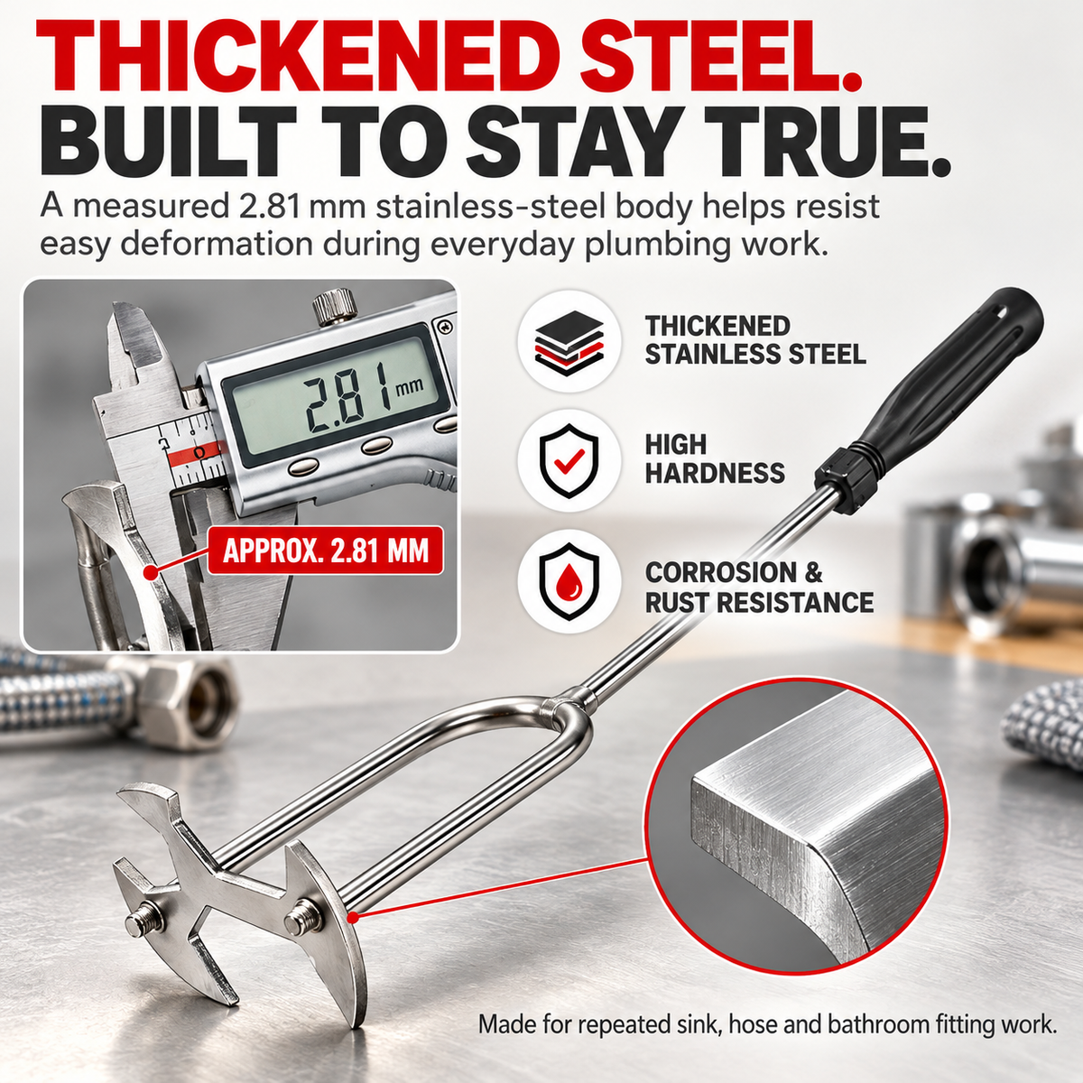 Stainless-steel wrench construction and material details