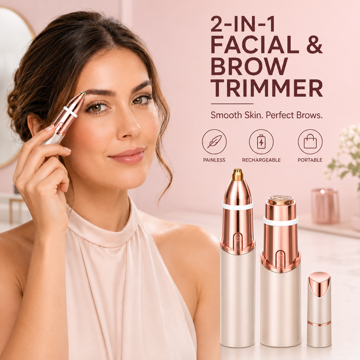 2-in-1 Women's Facial & Eyebrow Hair Trimmer | Rechargeable Painless Face Razor & Precision Eyebrow Shaper