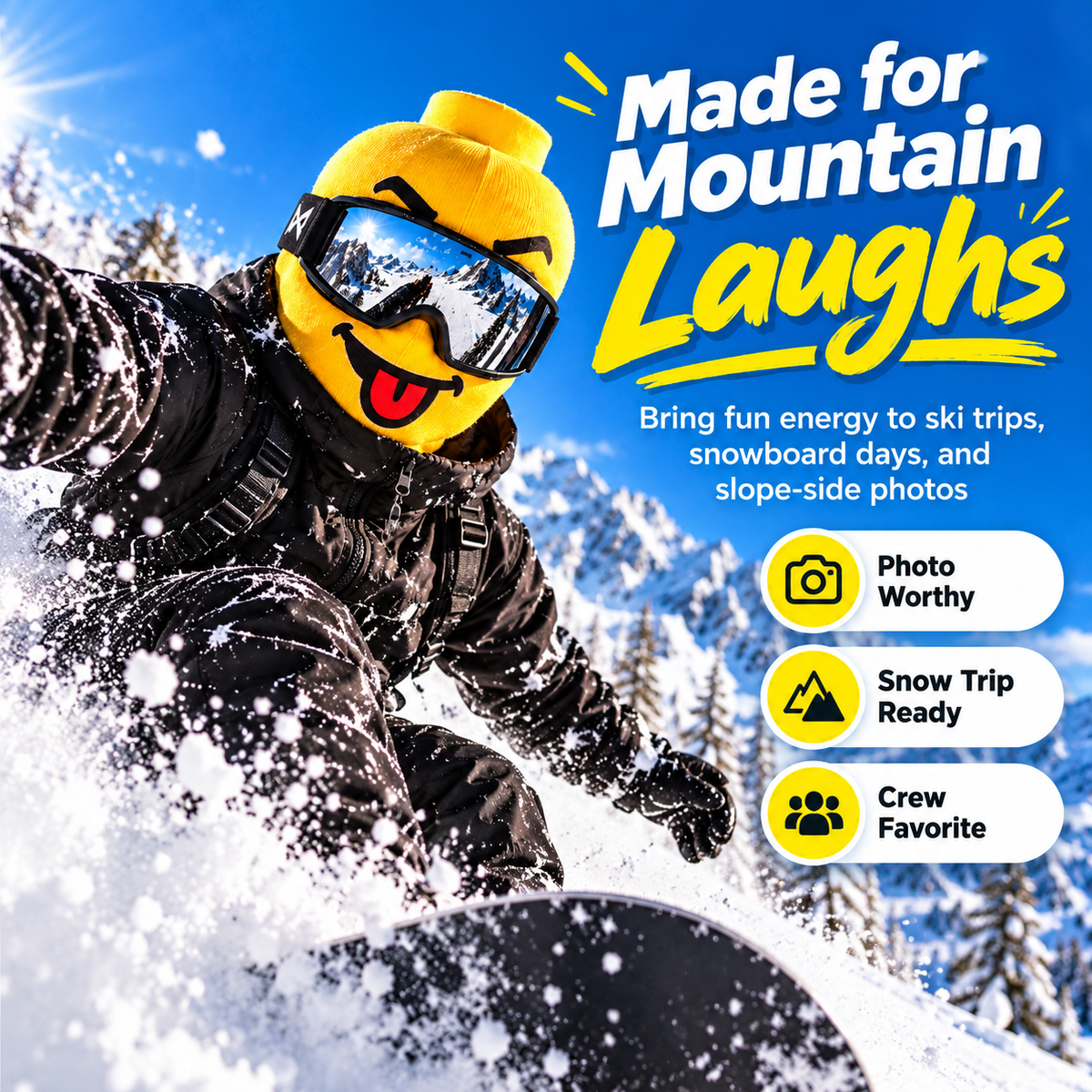 Funny yellow block head ski mask