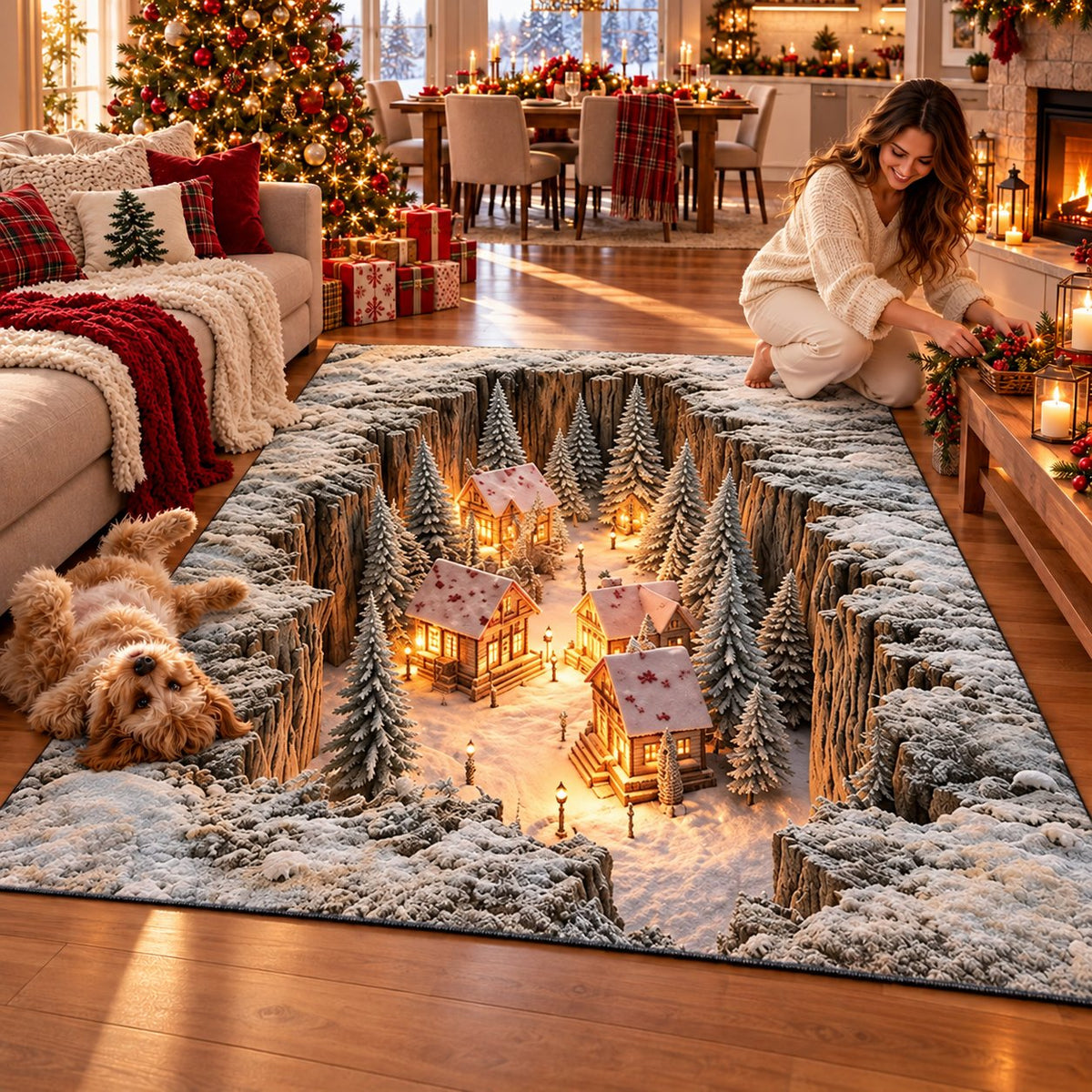 ☘️✨Optical Illusion Christmas Scene Rug | Bring A Hidden Winter Village✨✨