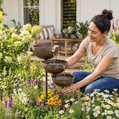 🔥Bring Life Back To Your Garden – Peaceful Cascading Rain Catcher Bird Bath For Welcoming Garden Wildlife🌿🐦