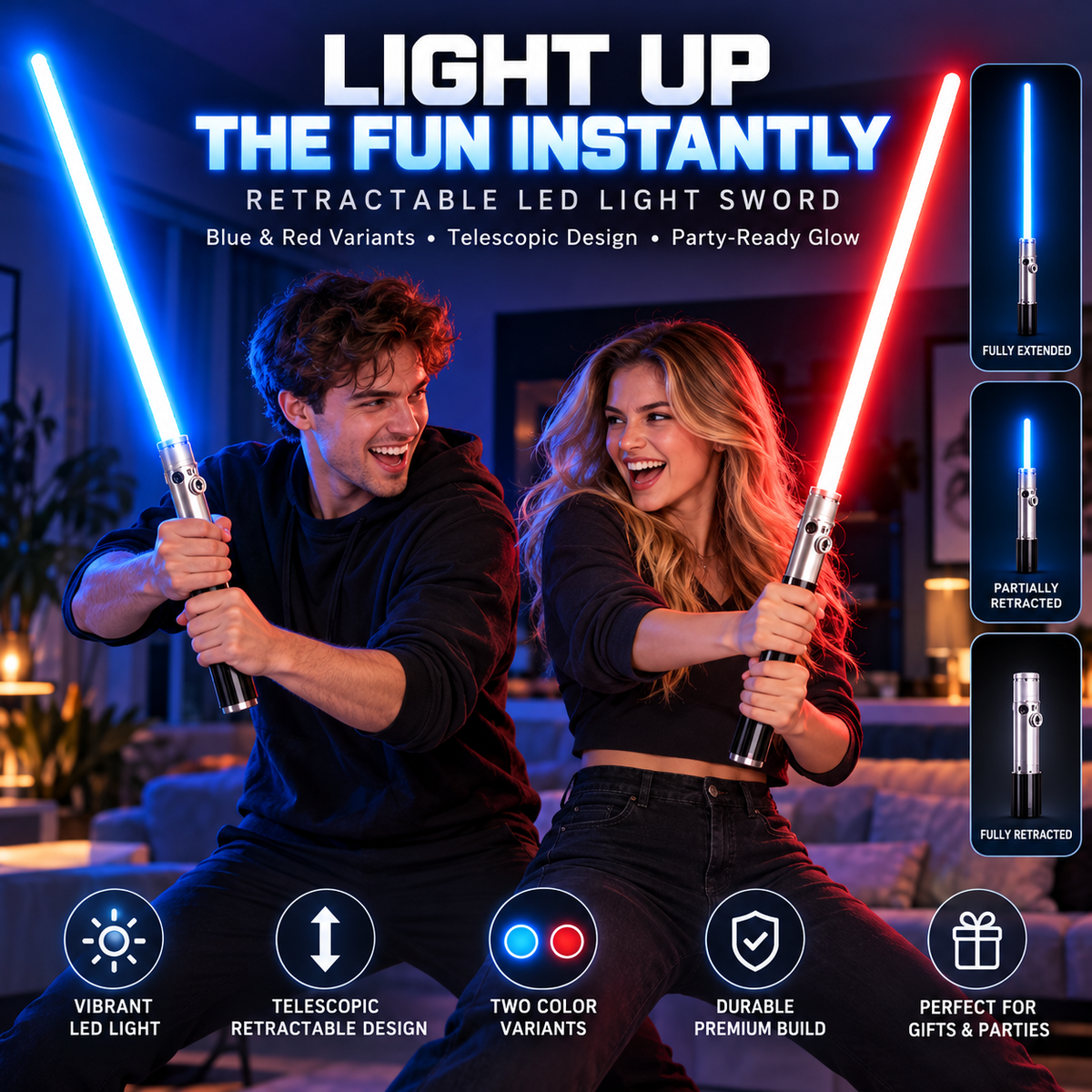 ⚡🔵🔴 Retractable LED Light Sword