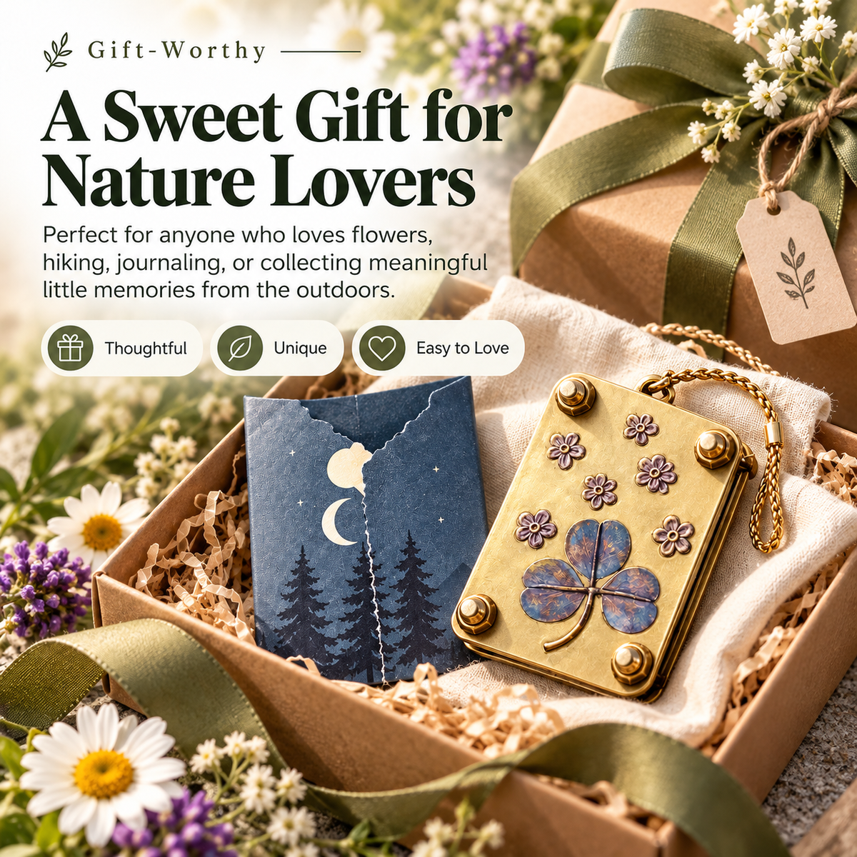 Mini portable flower press presented as a thoughtful nature lover gift