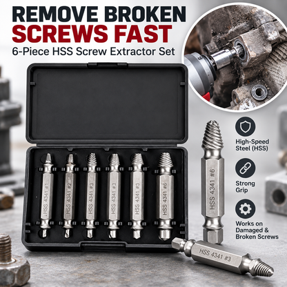🔩🛠️6-Piece Damaged Screw Extractor Set – Double-Ended HSS Broken Screw Remover