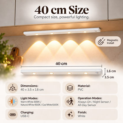 💡✨ Smart LED Motion Sensor Under Cabinet Lights 🚶‍♂️ | 🌈 3 Color Temperatures & 3 Lighting Modes | 🧲 Magnetic Installation 🔋 USB-C Rechargeable | 🏡 Wireless Kitchen, Closet & Home Lighting | 📏 40/50/60cm