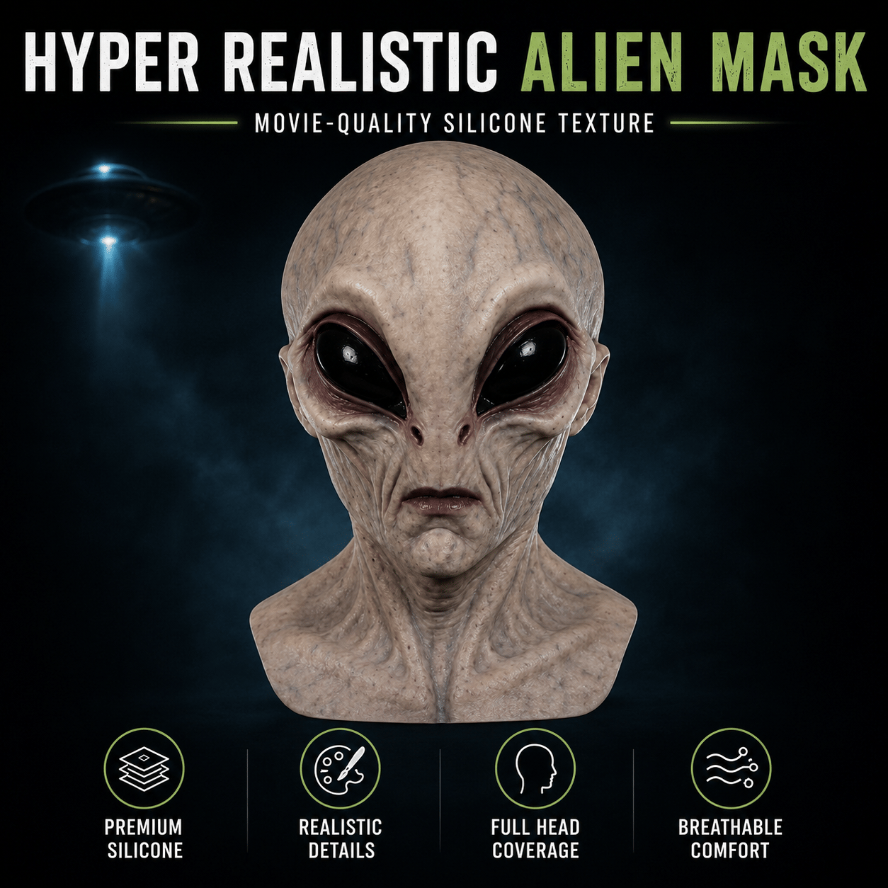 Ultra-Realistic Alien Silicone Mask – Adult Halloween Costume & Cosplay Prop