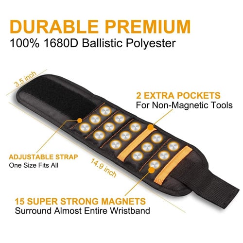 🔥Hot Sale⚡Magnet Wristband Tool Holder with 2 Storage Pockets