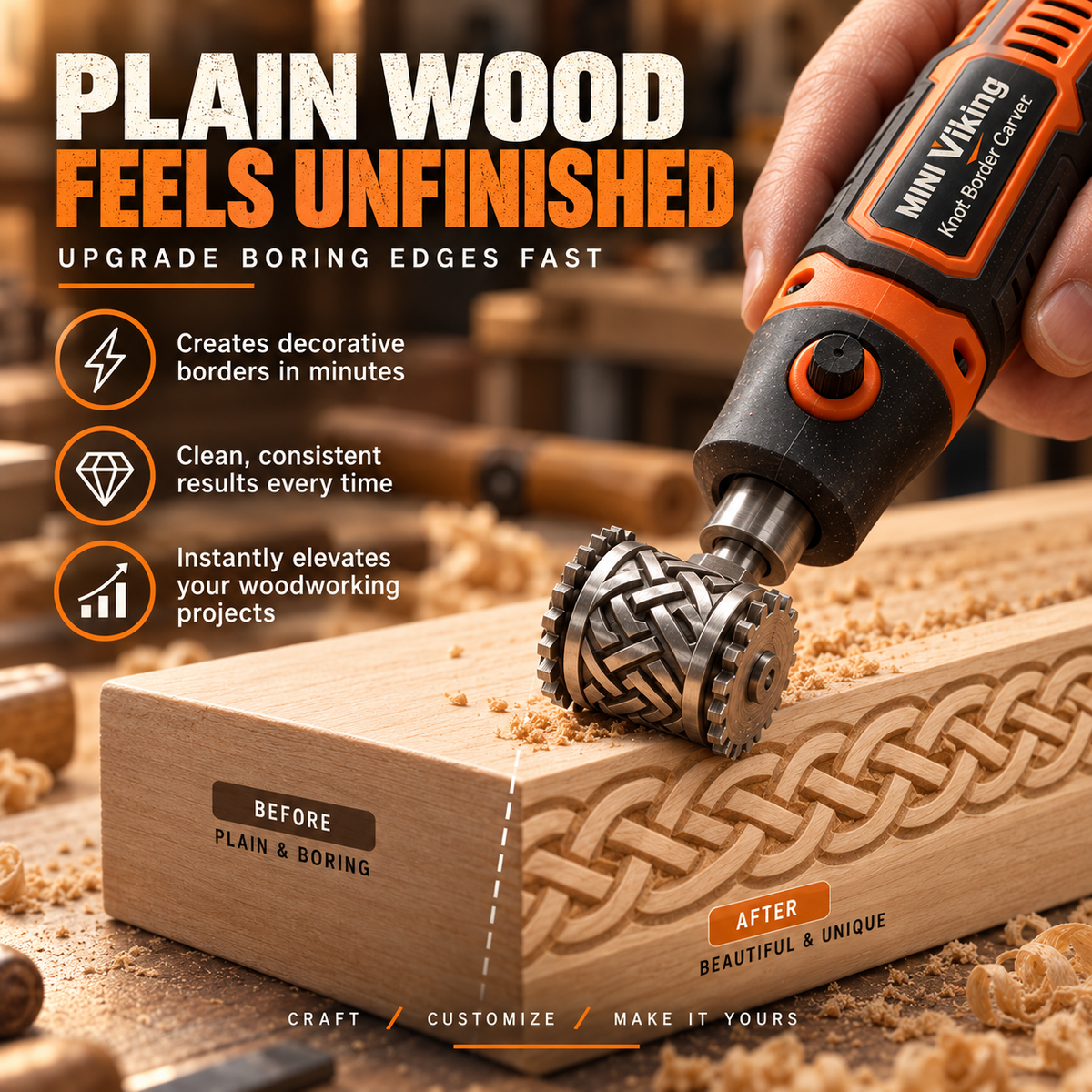 🪵 MINI Viking Knot Border Carver – Decorative Woodworking Roller Tool