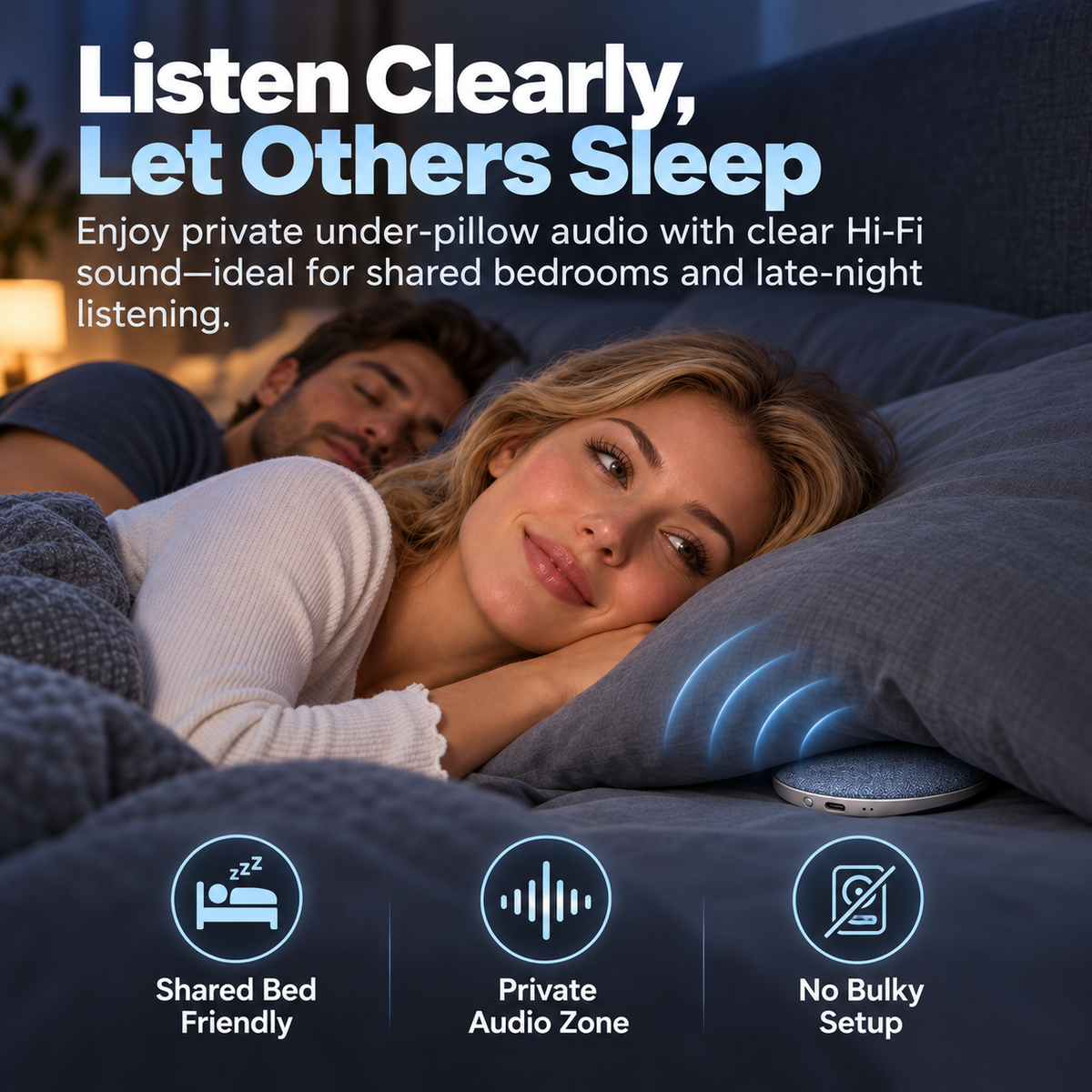 🛏️Ultra-Slim Bluetooth Pillow Speaker – Comfortable Bedtime Listening Without Earbuds
