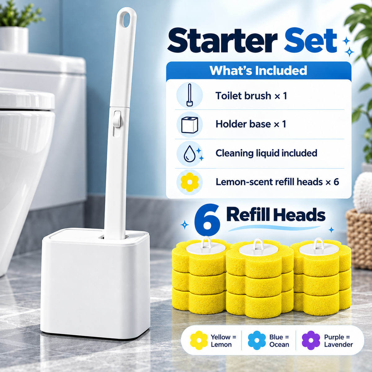 🚽✨ Say Goodbye to Dirty Toilet Brushes! 🧼🌸 Disposable Toilet Cleaning Brush Set with Scented Refill Heads 💦🍋