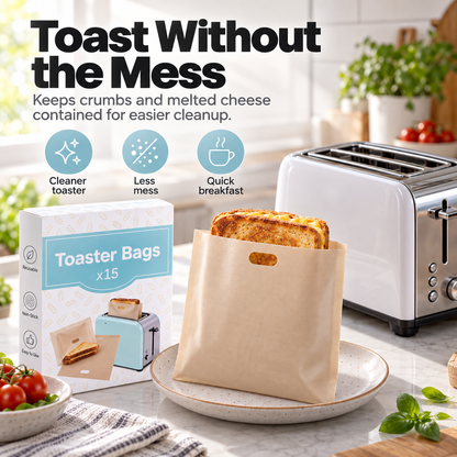🥪15-Pack Reusable Non-Stick Toaster Bags – Mess-Free Grilled Sandwiches