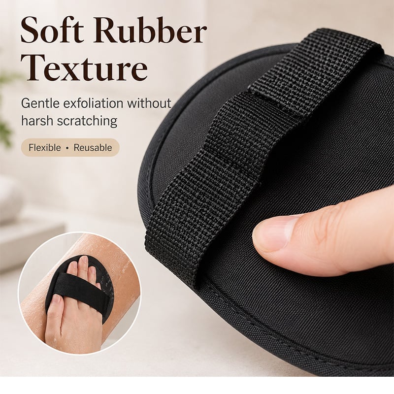Close view of soft rubber exfoliating shower glove texture