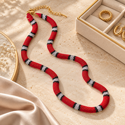 🐍❤️✨ Bold Red & Black Snake Statement Necklace 🖤🤍🔥 Unique Woven Snake-Style Choker Jewelry 💎🌹 Edgy Gothic Fashion Accessory ✨🎁