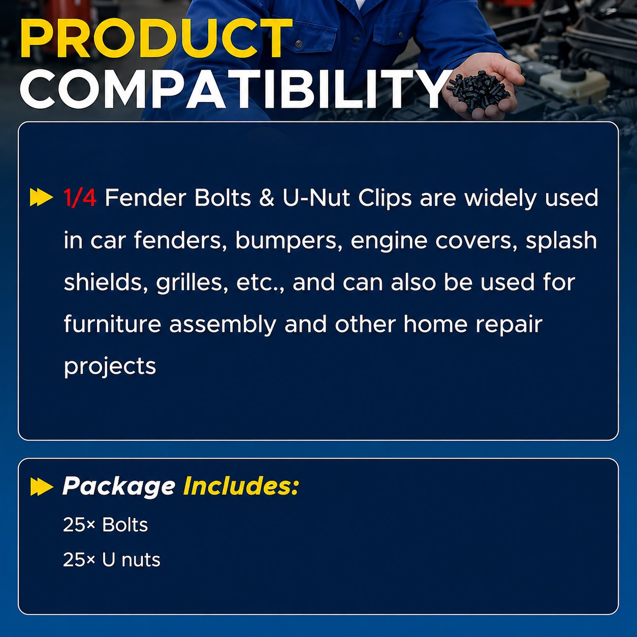 ⚙️ 50PCS 1/4'' Body Bolts & U-Nut Clips Kit, Universal Automotive Fender Bumper Splash Shield Fastener Retainer Set