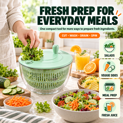 🌀8-in-1 Manual Vegetable Slicer & Salad Spinner – 6-Blade Kitchen Prep Set🥗