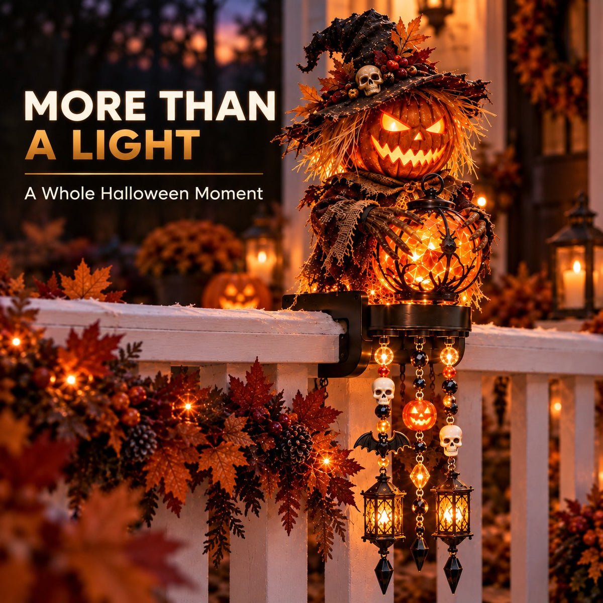 Pumpkin scarecrow railing light