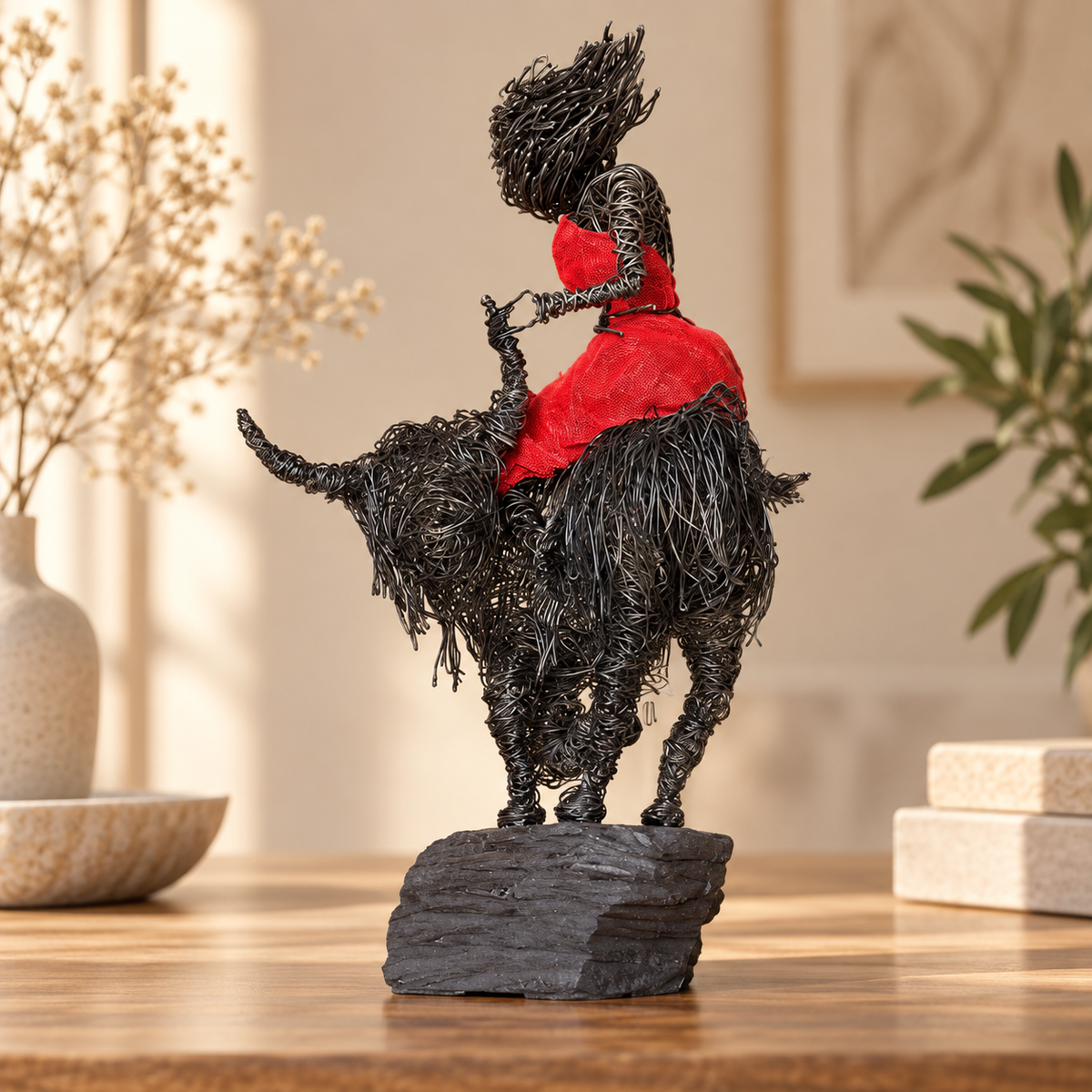 Handmade Wire Art Sculptures – Expressive Red-Accent Figurines for Home & Office