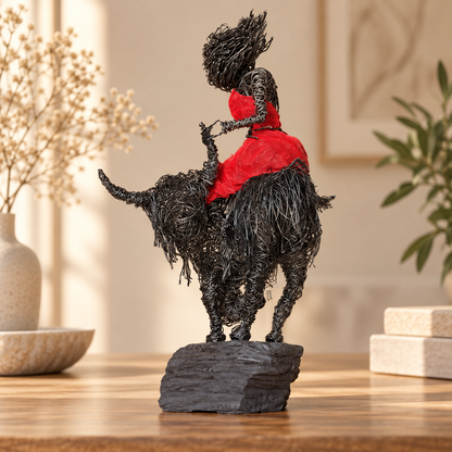 Handmade Wire Art Sculptures – Expressive Red-Accent Figurines for Home & Office