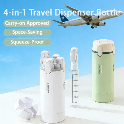 One Bottle. Four Essentials. Zero Leaks|4-in-1 Travel Dispenser Bottle