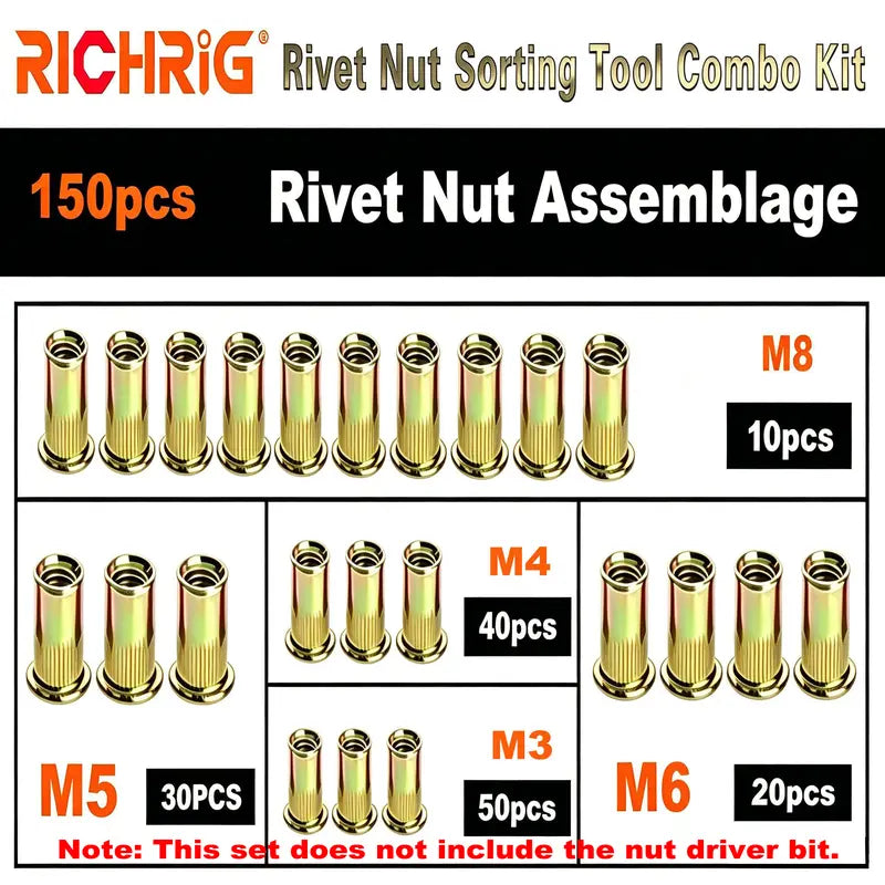 🚀Head Rivet Nut Tool-M3 M4 M5 M6 M8 Rivnut Kit-Carbon Steel Rivnut Set