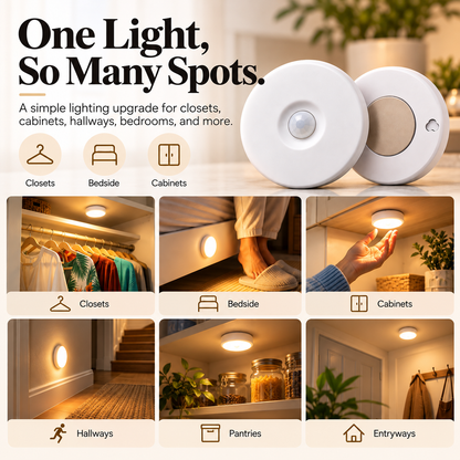 💡✨ Smart Motion Sensor LED Night Lights – Wireless Peel & Stick Automatic Lighting, 2-Pack