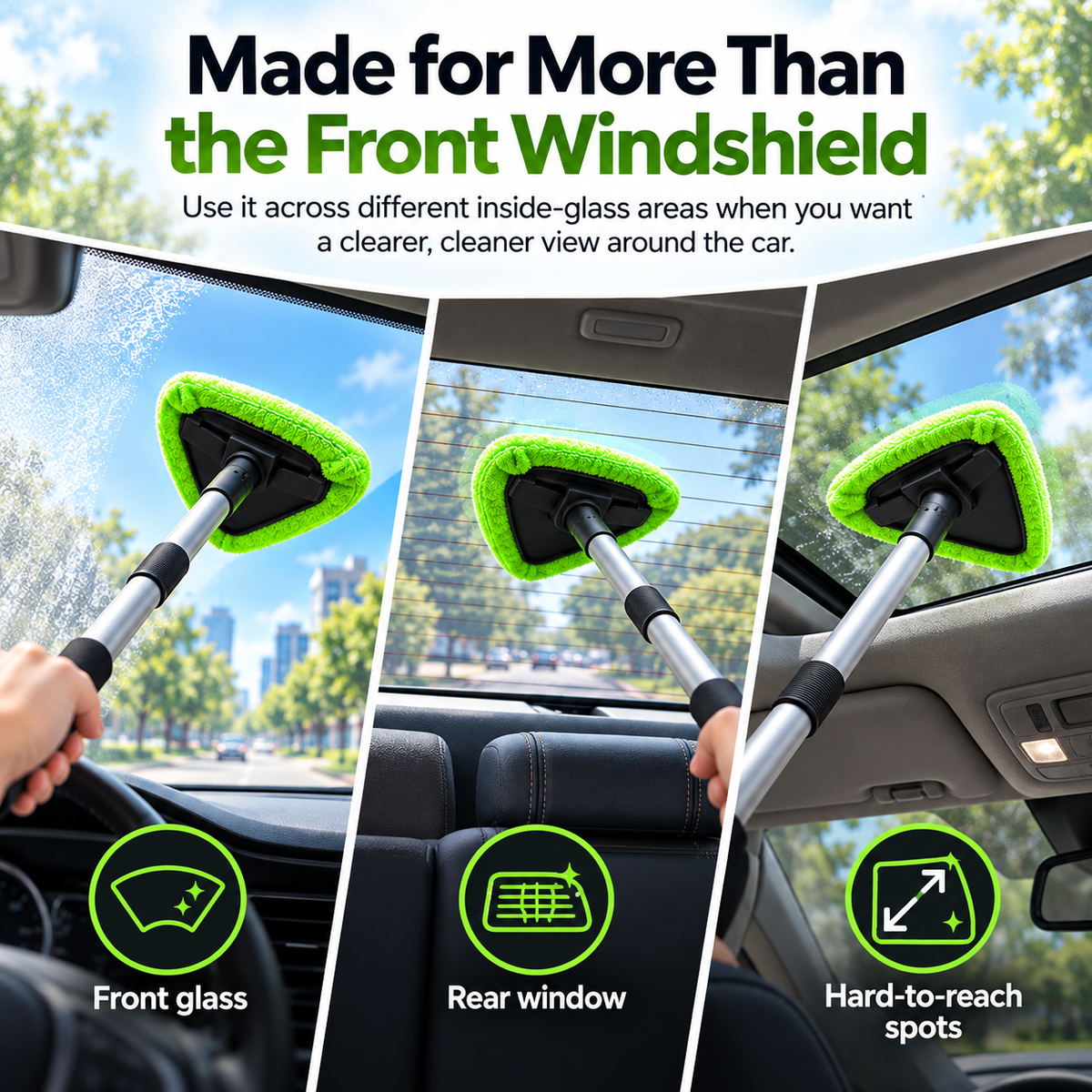 🚗✨Extendable Windshield Cleaning Tool Set – Reach-Anywhere Interior Glass Cleaner with Washable Microfiber Pads