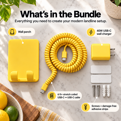 Retro Wall-Mounted Phone Perch Bundle – 6 ft+ Coiled USB-C Charging Station