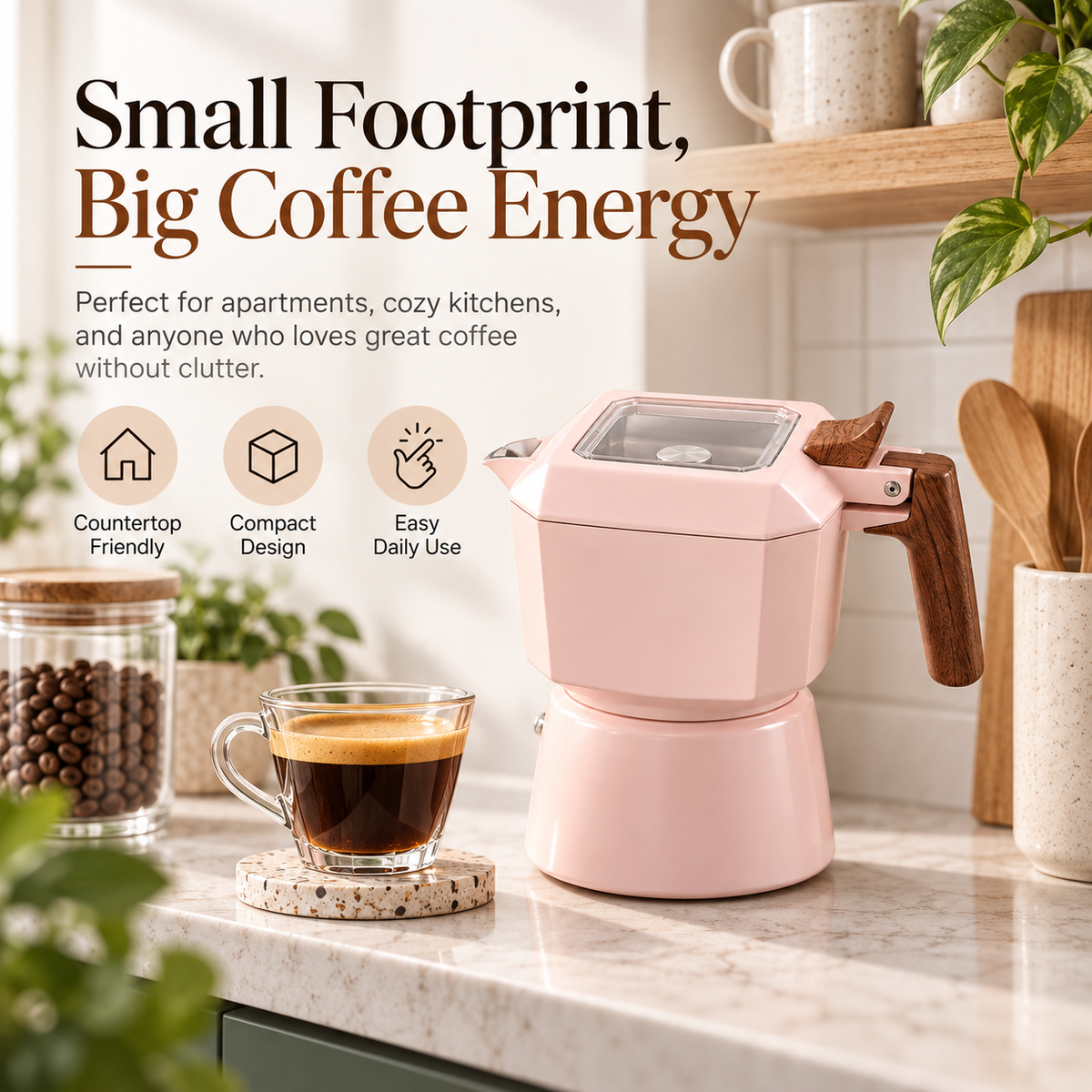 ☕ Compact Stovetop Coffee Maker – Watch Your Coffee Brew