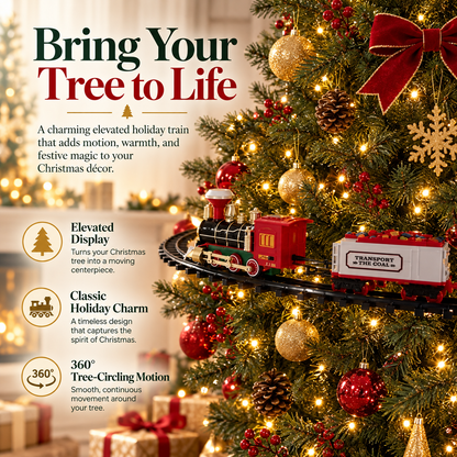 Elevated Christmas Tree Train Set – 360° Moving 4-Car Holiday Display