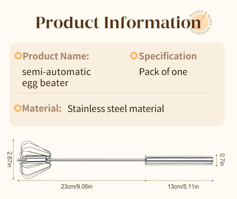 Stainless Steel Hand-Push Rotary Whisk Food-Grade Rust-Resistant Kitchen Utensil