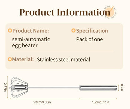 Stainless Steel Hand-Push Rotary Whisk Food-Grade Rust-Resistant Kitchen Utensil