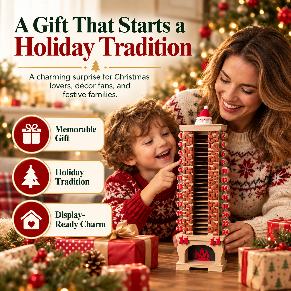 🎅Santa Chimney Christmas Countdown Calendar – 24-Day Holiday Advent Decoration🏠