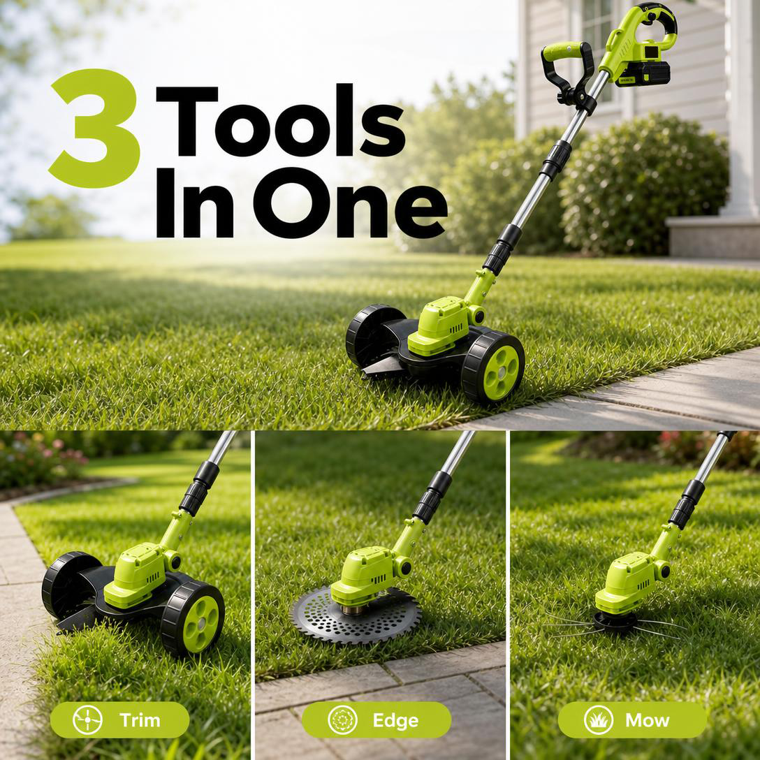 🔥21V Cordless 3-in-1 Grass Trimmer, Edger & Mini Mower
