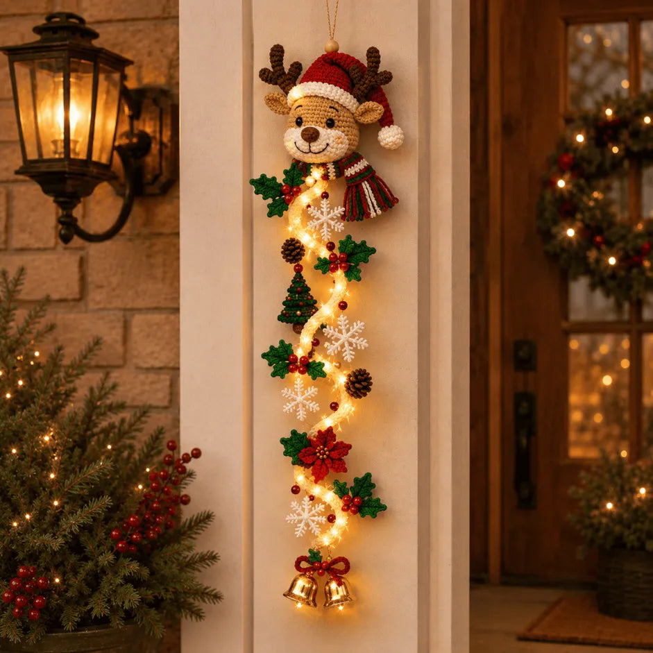🎄MerryCascade™ Glowing Christmas Door Hanger | 6 Festive Lighted Designs with Warm Glow, Dimensional Details & Space-Saving Vertical Décor