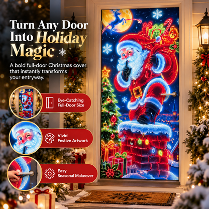 🎅🎄✨ Magical Santa Christmas Door Cover 🎁❄️ Full-Door Holiday Decoration, Festive Santa Claus Artwork, Snowy Winter Wonderland Entryway Decor 🏠🎀❤️