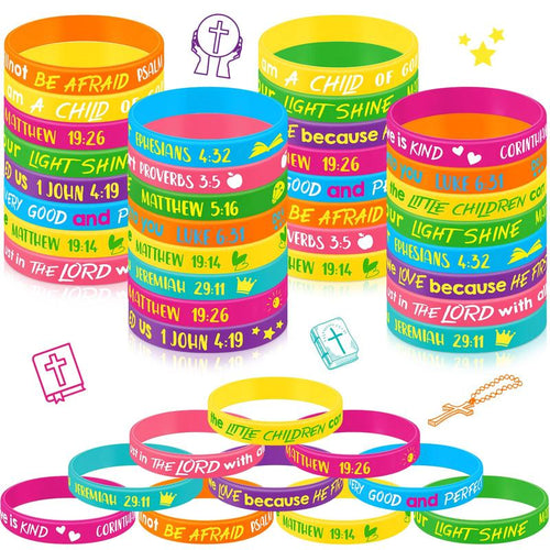 ✝️ 30/60PCS Bible Verse Bracelets – Christian Faith Wristbands for Church Events, Youth Groups & Sunday School Rewards